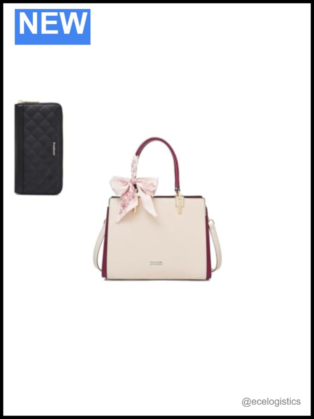 Quilted Tote Bag with Adjustable Strap & Slim Leather Wallet Set